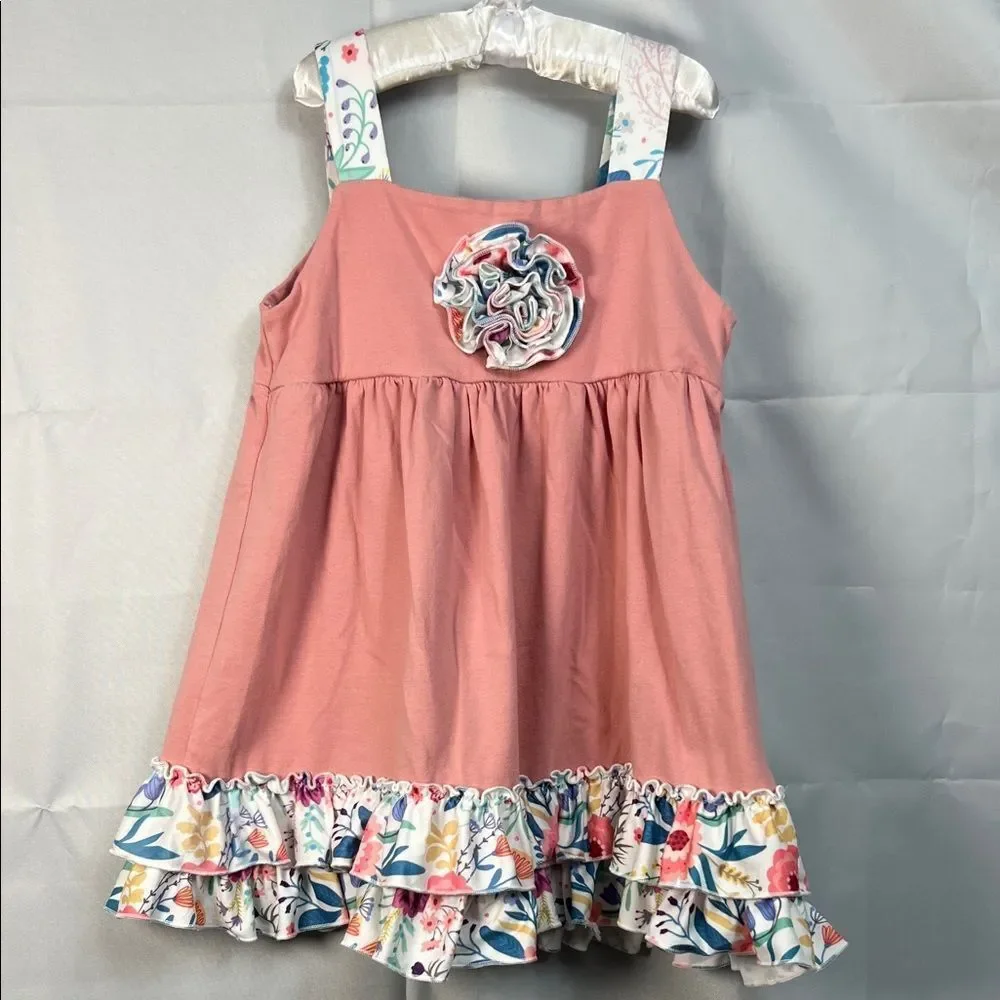 Marie Nicole Rose Pink knit dress with ruffle hem and floral accents  xxxL(7)